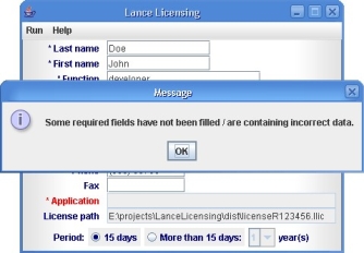 LanceLicesing - Error message