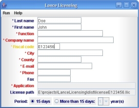 LanceLicesing - Main window
